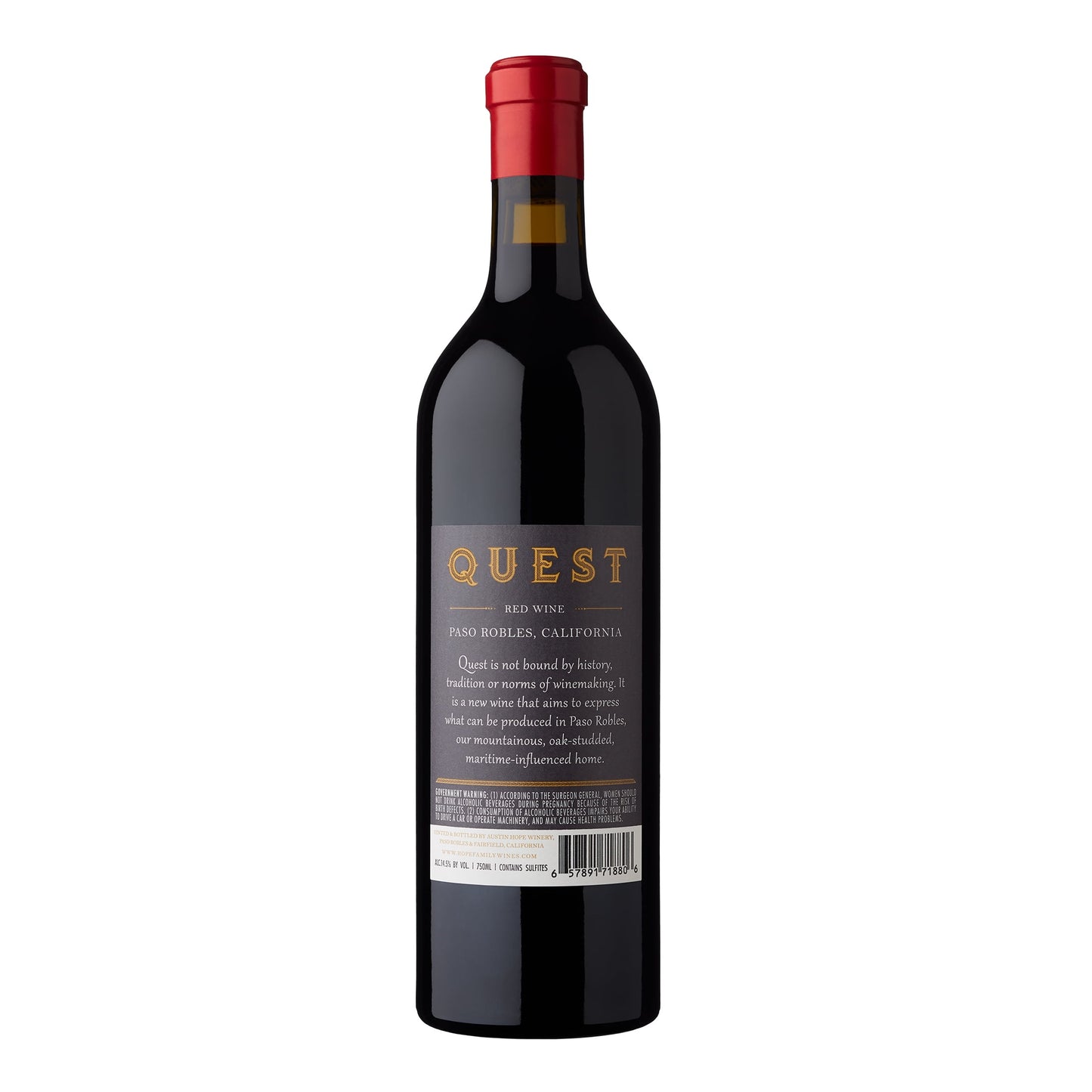 Quest Cabernet Sauvignon Blend Red Wine, Paso Robles CA, 750ml Glass Bottle