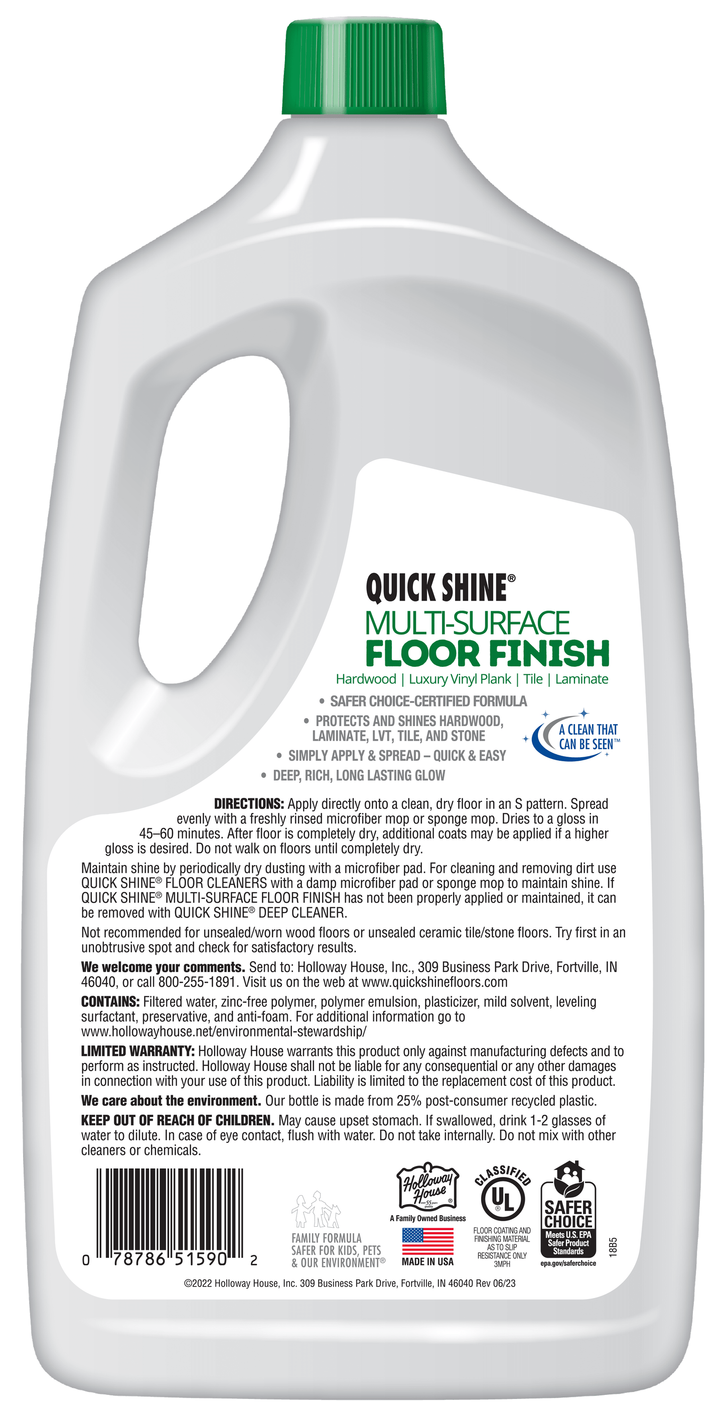 Quick Shine Multi-Surface Floor Finish, 64 fl oz, Unscented Household Floor Cleaner & Polish