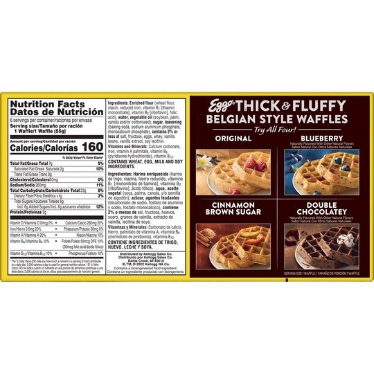 Eggo Thick and Fluffy Original Waffles, 11.6 oz, 6 Count (Frozen)