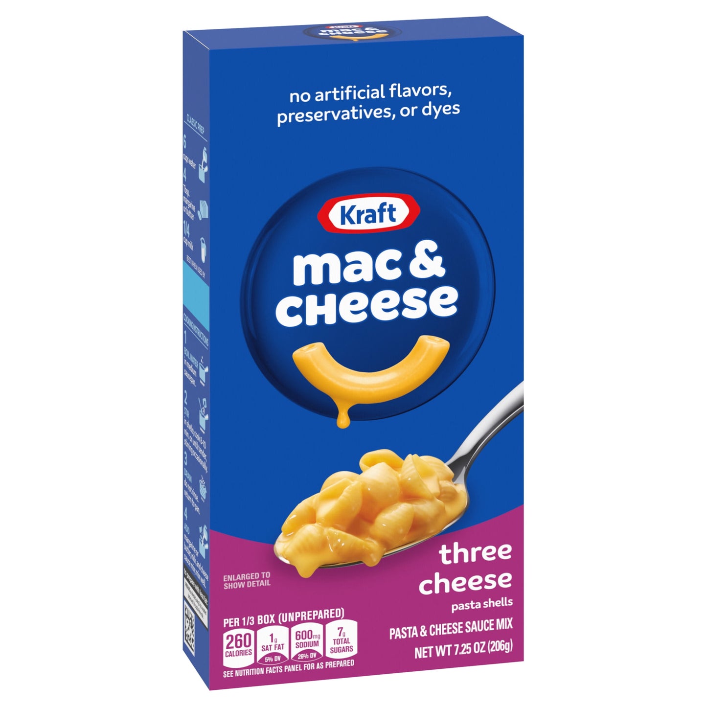 Kraft Three Cheese Mac N Cheese Macaroni and Cheese Dinner with Mini-Shell Pasta, 7.25 oz Box