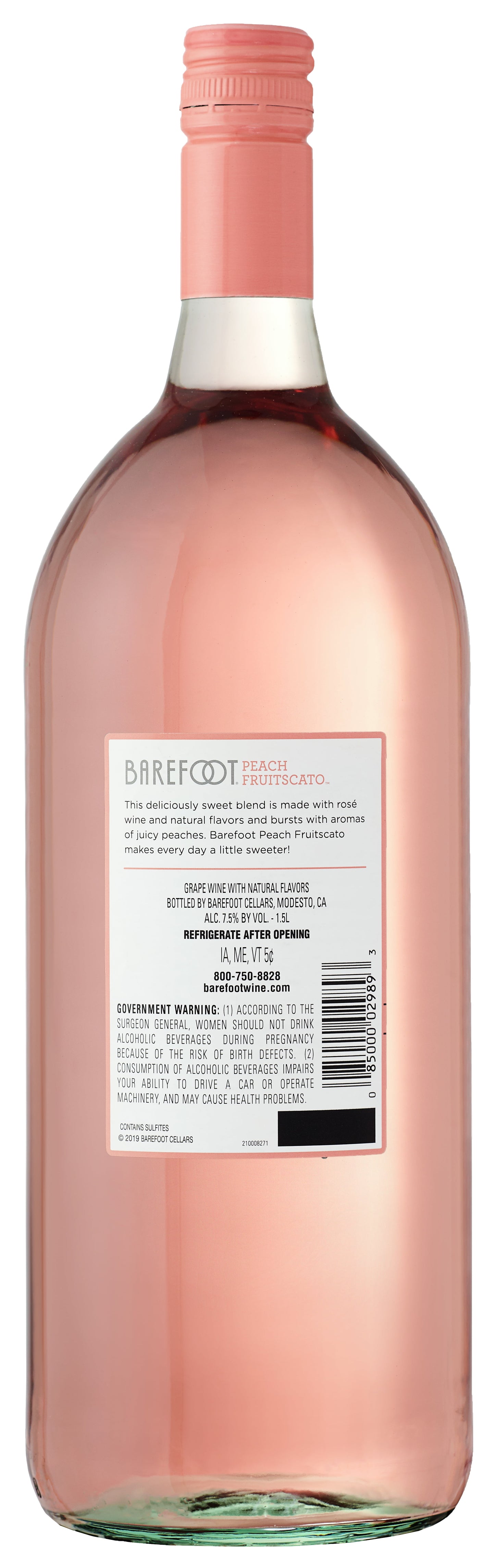 Barefoot Peach Fruitscato Wine, California, 1.5 Liter Glass Bottle