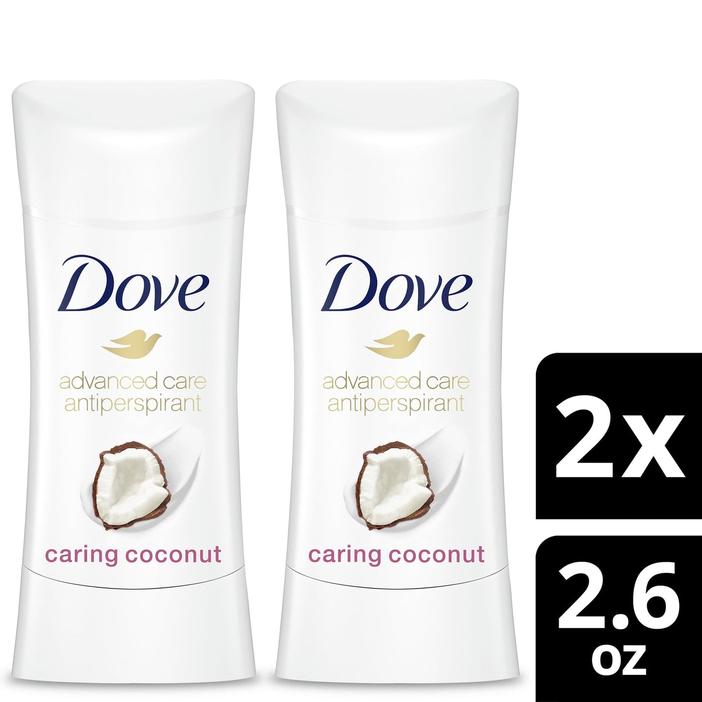 Dove Advanced Care Women's Antiperspirant Deodorant Stick Twin Pack, Caring Coconut, 2.6 oz