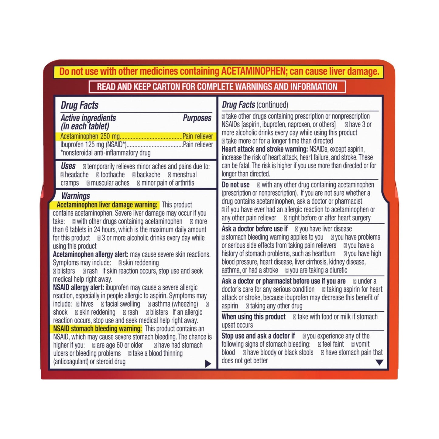 Motrin Dual Action with Tylenol, Ibuprofen & Acetaminophen, 20Ct