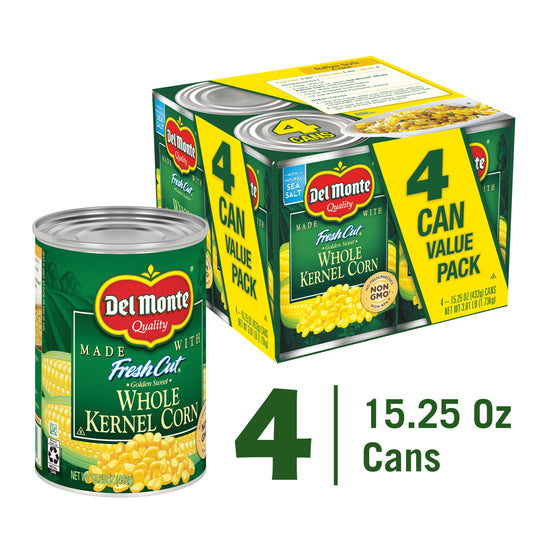 (4 Cans) Del Monte Whole Kernel Canned Corn, 15.25 oz