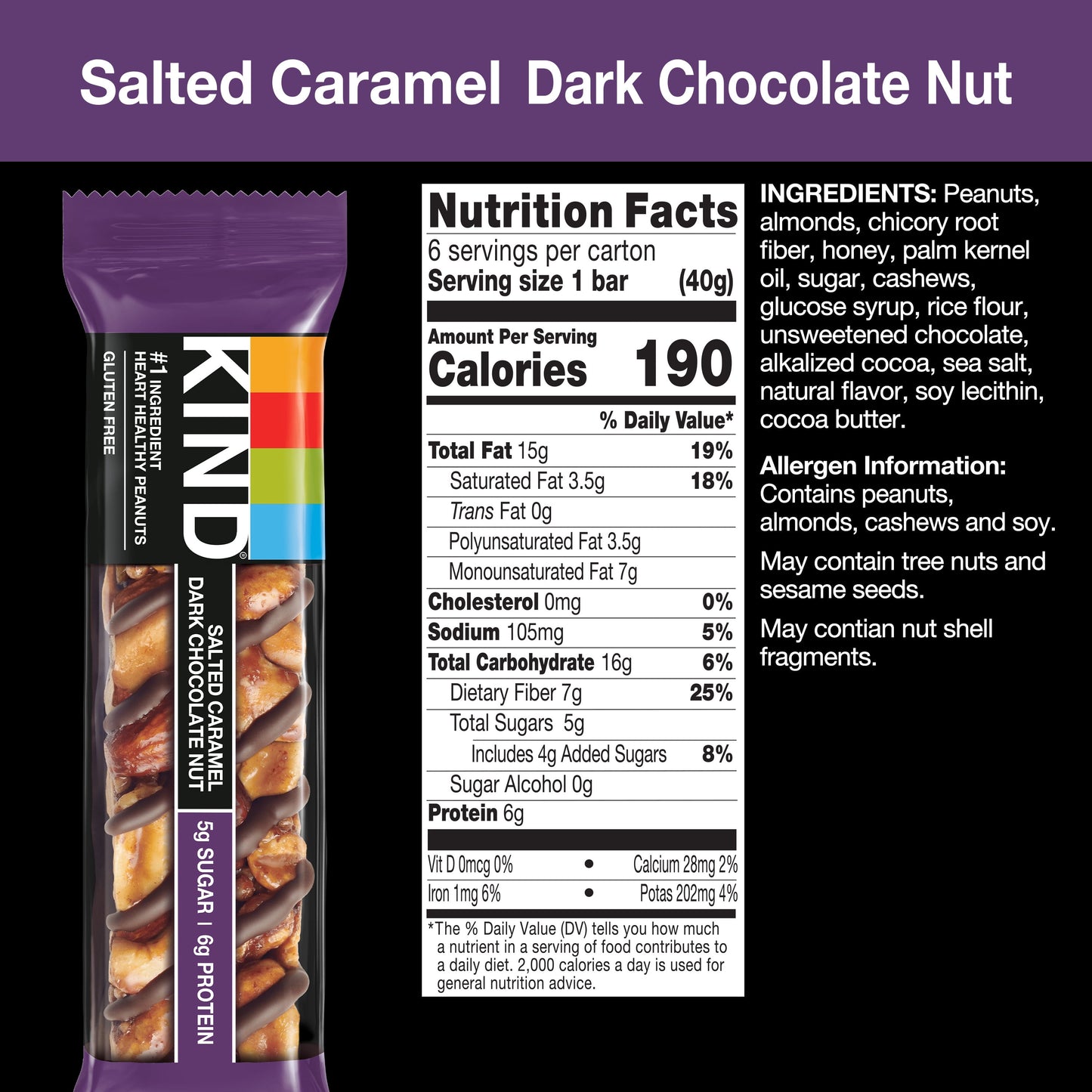 KIND Gluten Free Salted Caramel & Dark Chocolate Nut Snack Bars, 1.4 oz, 6 Count