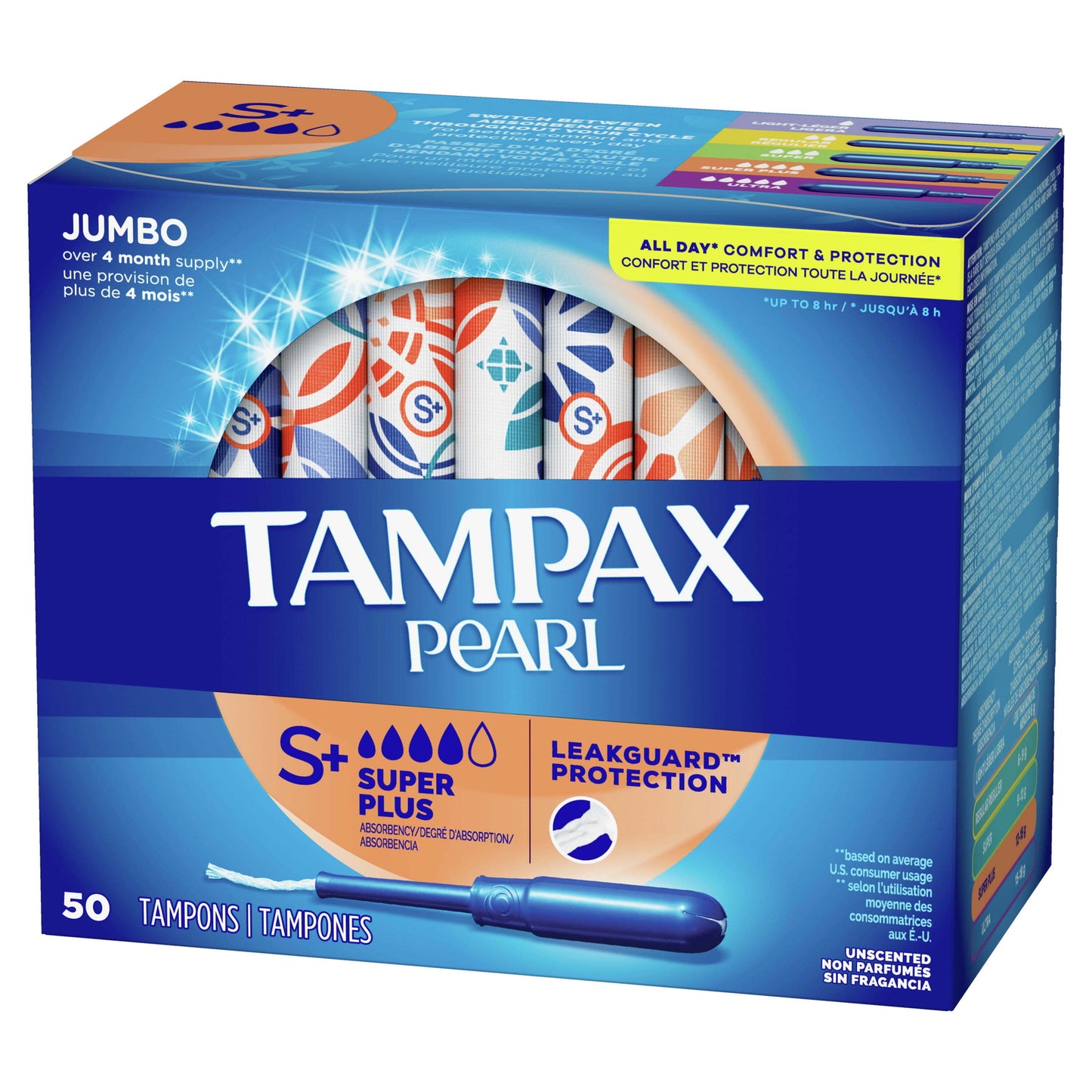 Tampax Pearl Tampons with LeakGuard Braid, Super Plus Absorbency, 50 Count