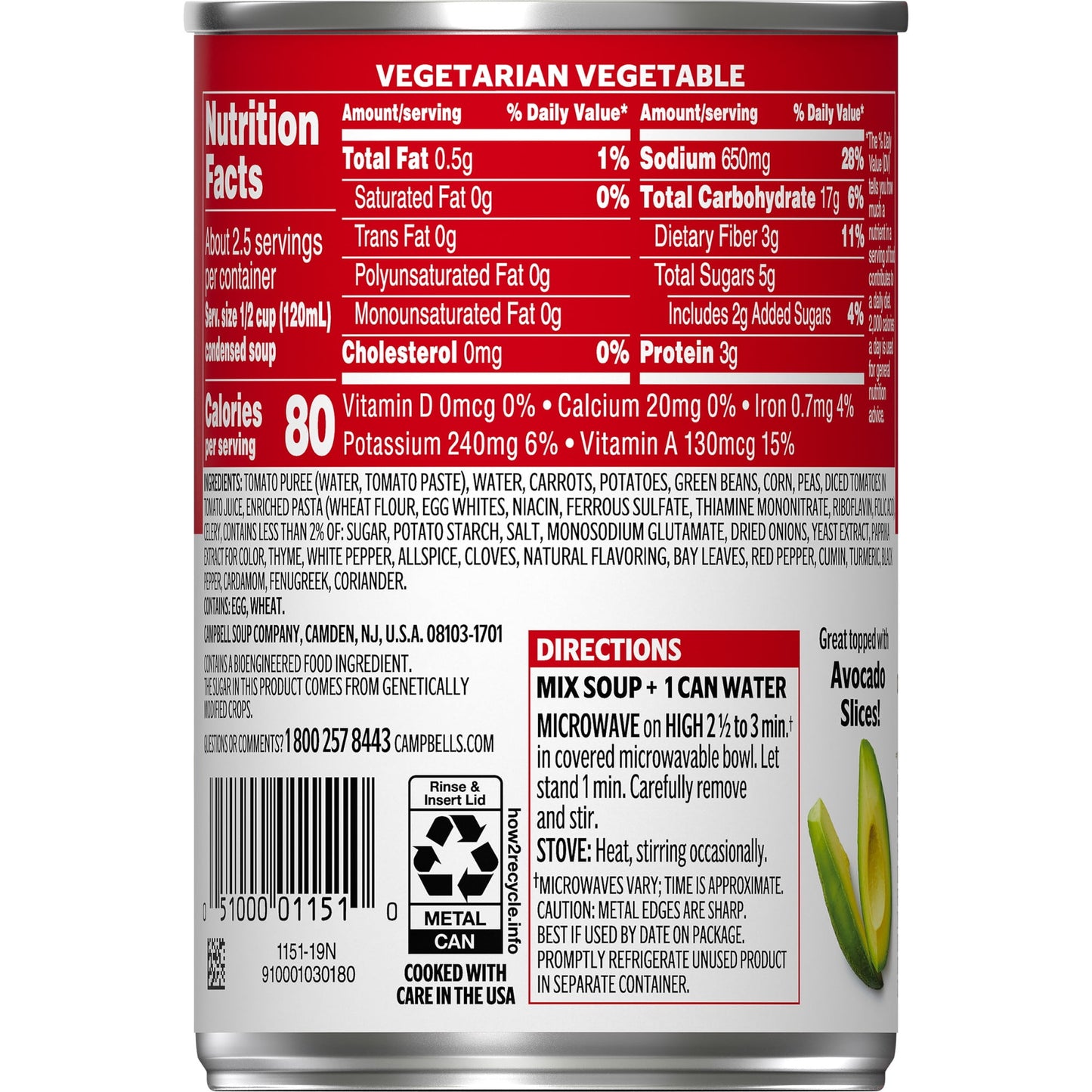 Campbell’s Condensed Vegetarian Vegetable Soup, 10.5 Ounce Can