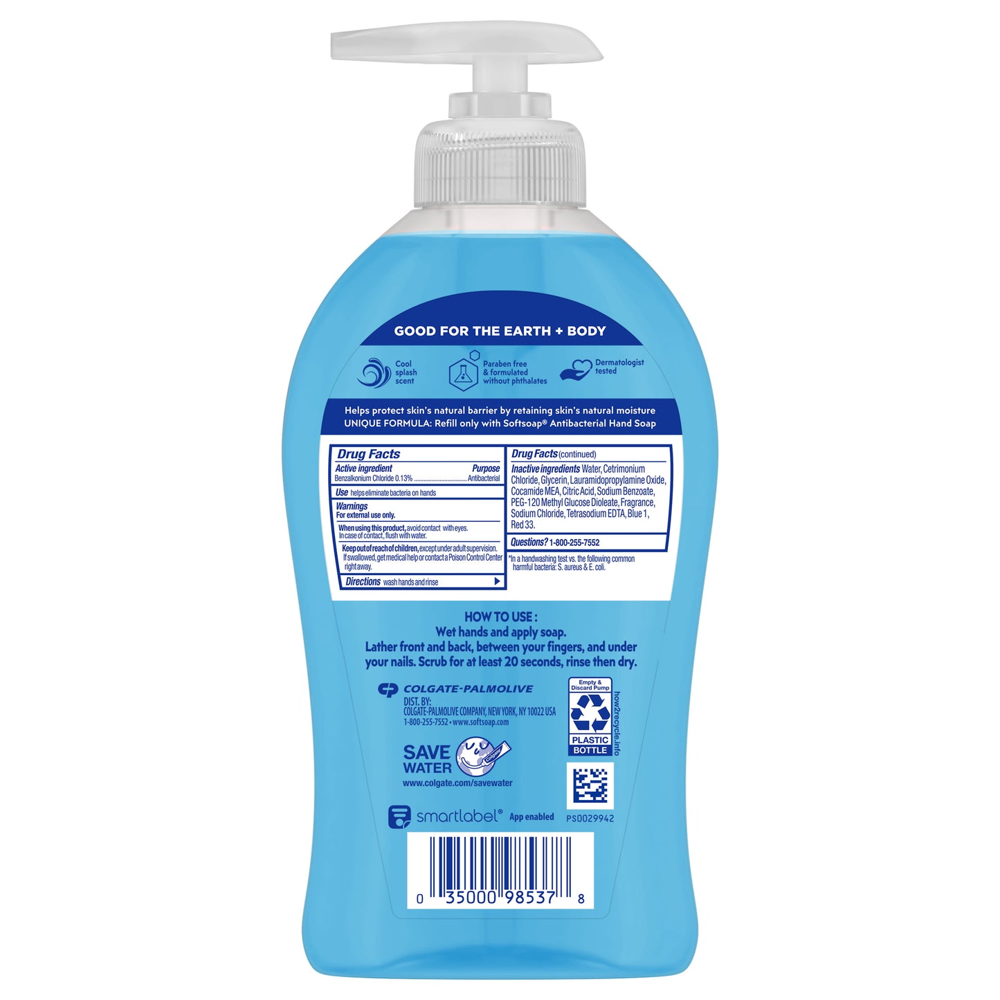 Softsoap Cool Splash Scent Antibacterial Liquid Hand Soap, 11.25 oz Bottle