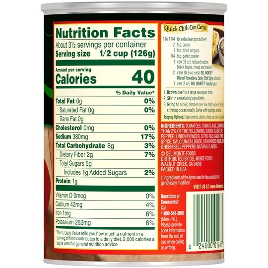 Del Monte Diced Tomatoes Zesty Chili, 14.5 oz Can