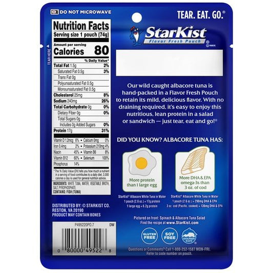 StarKist Albacore White Tuna in Water, 2.6 oz Pouch