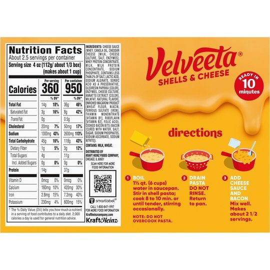 Velveeta Shells and Cheese Bacon Macaroni and Cheese Dinner, 10.3 oz Box