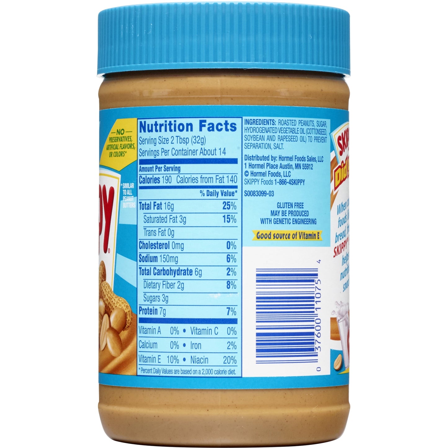 SKIPPY Peanut Butter, Creamy, Plastic Jar 16.3 oz