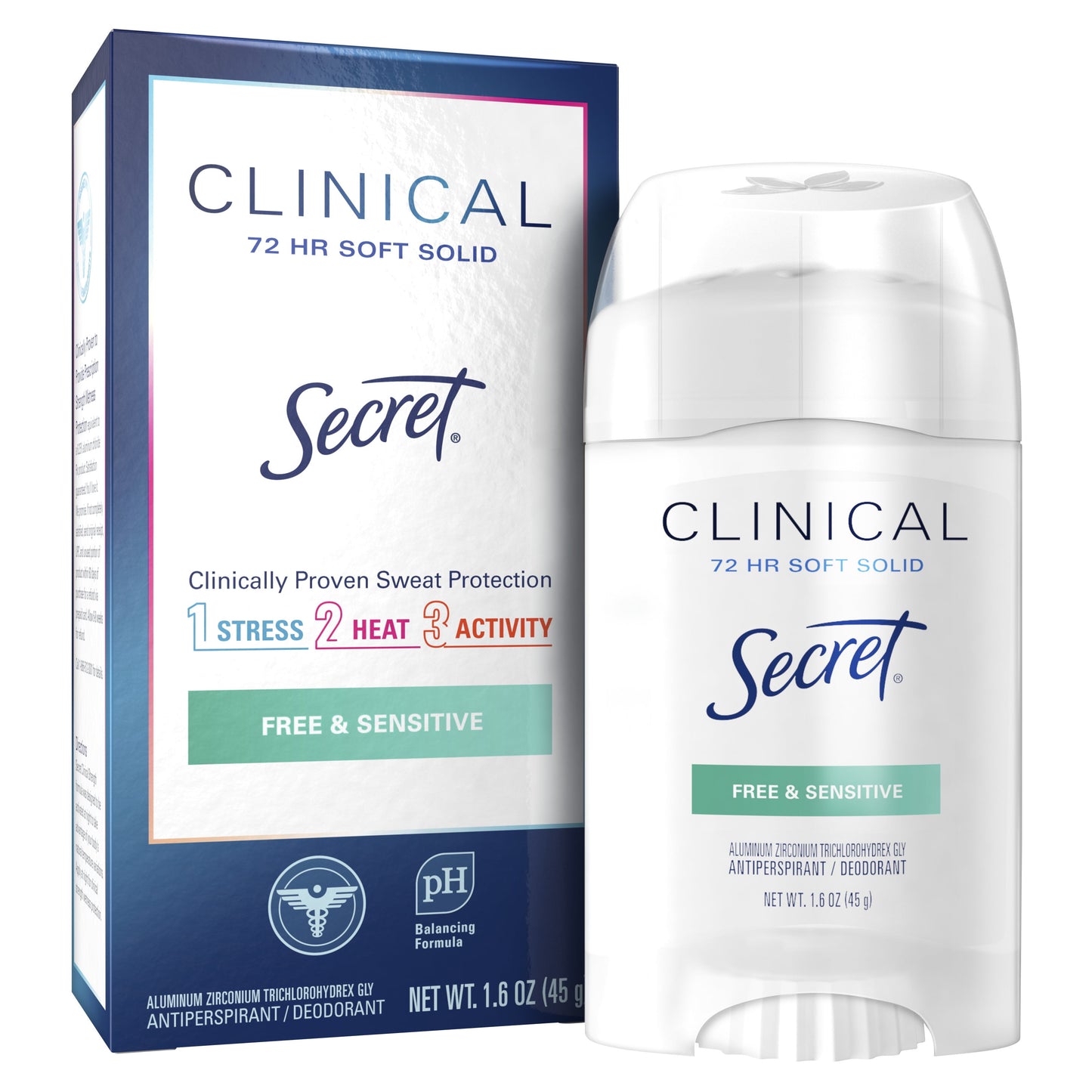 Secret Clinical Strength Soft Solid Antiperspirant and Deodorant, Free & Sensitive, 1.6 oz