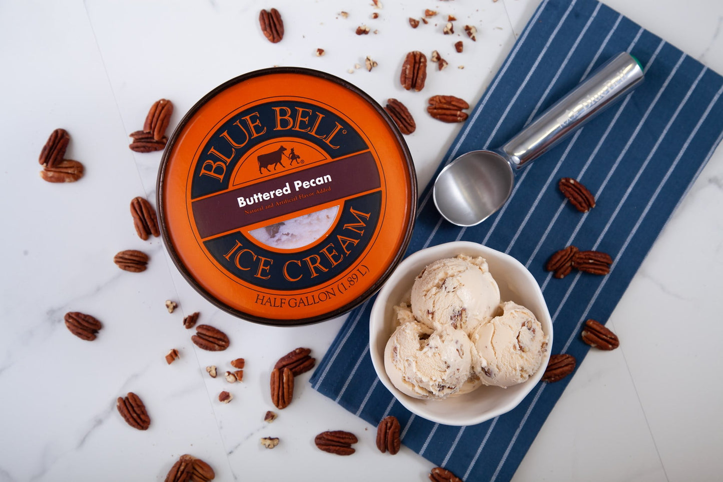 Blue Bell Brown Rim Buttered Pecan Ice Cream Half Gallon, 64 fl oz