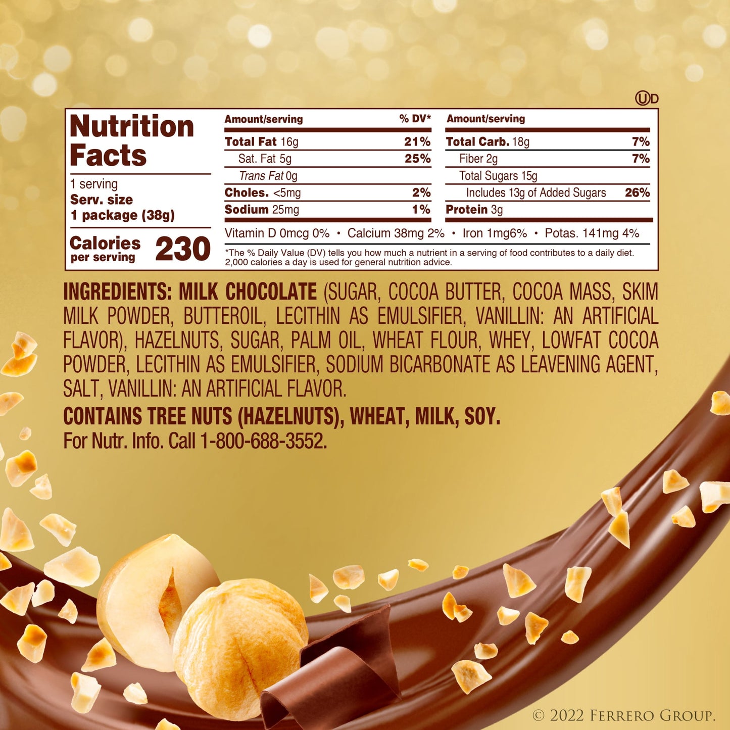 Ferrero Rocher Fine Hazelnut Milk Chocolate, 3 Count, Individually Wrapped Chocolate Candy Gifts, 1.3 oz