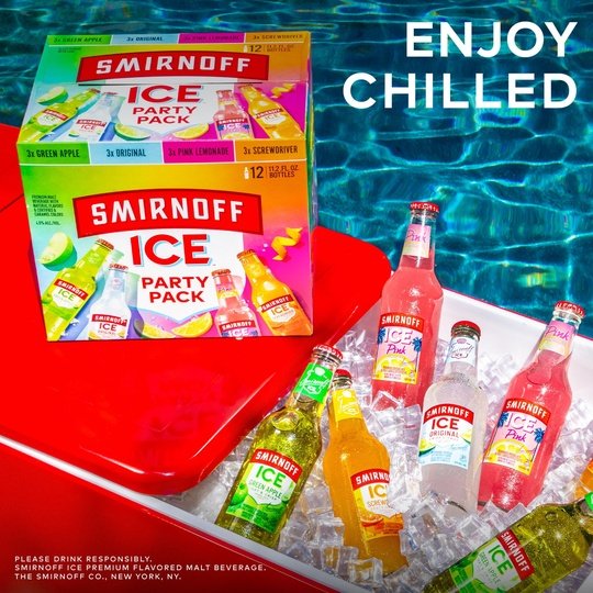 Smirnoff Ice Sparkling Drink Party Pack, 11.2oz Bottles, 12pk