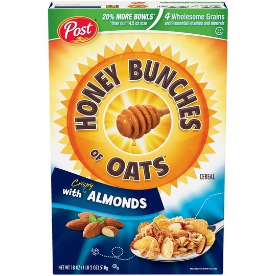 Post Honey Bunches of Oats with Almonds Breakfast Cereal, Family Size Cereal, 18 oz Box