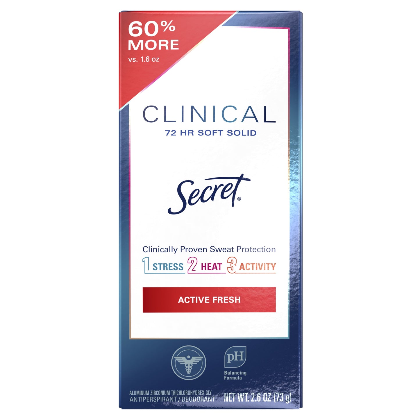 Secret Clinical Strength Soft Solid Antiperspirant and Deodorant for Women, Active Fresh, 2.6 oz