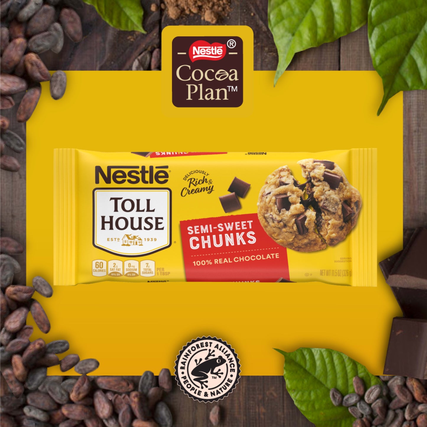 Nestle Toll House Semi Sweet Chocolate Chips, Chunks, 11.5 oz Bag