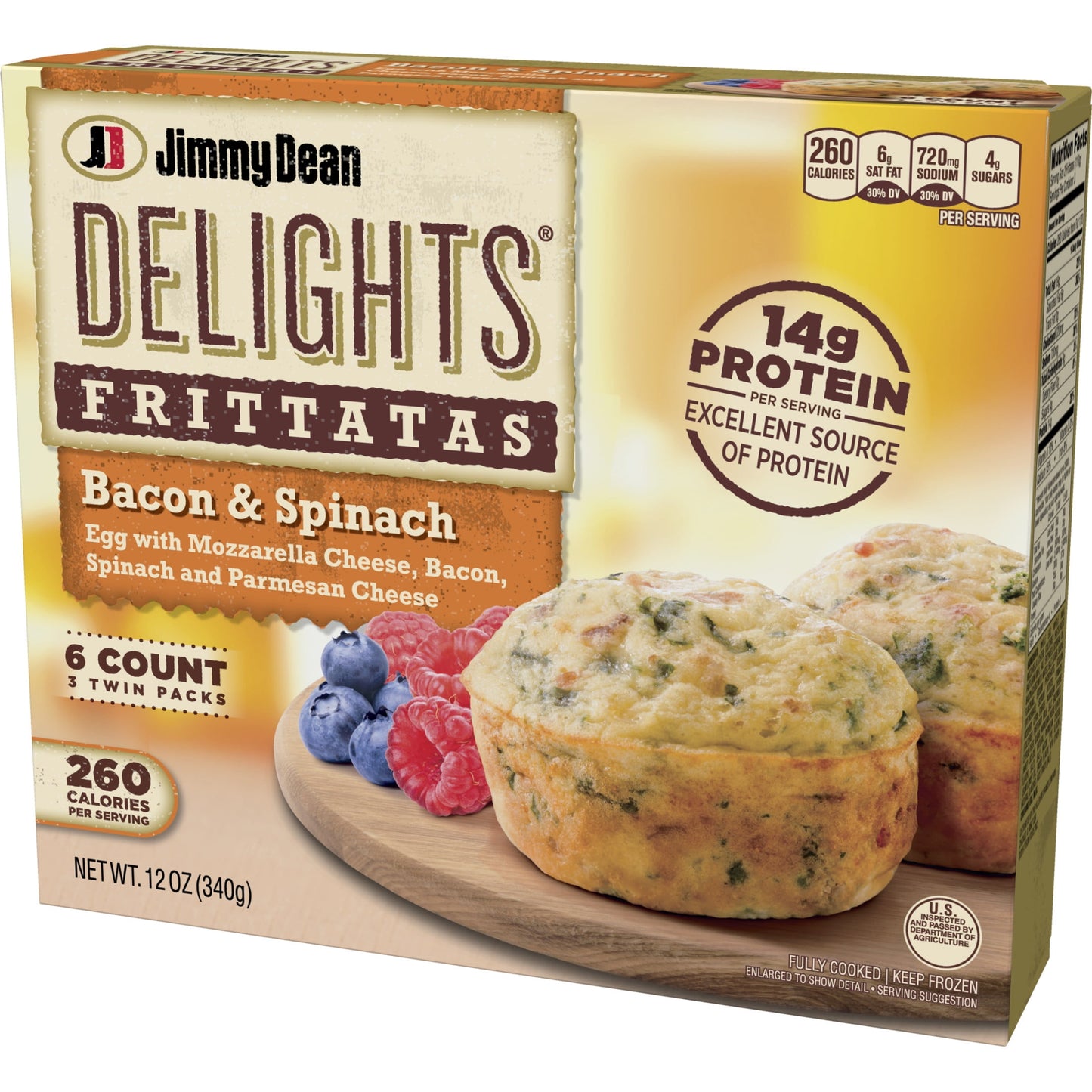 Jimmy Dean Delights Bacon & Spinach Frittatas, 12 oz, 6 Ct (Frozen)