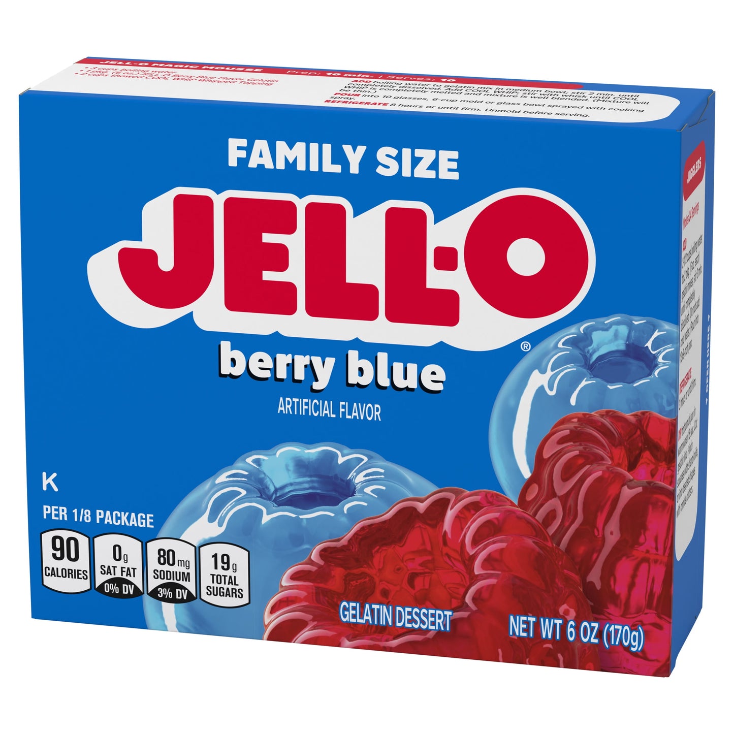 Jell-O Berry Blue Artificially Flavored Gelatin Dessert Mix, Family Size, 6 oz Box