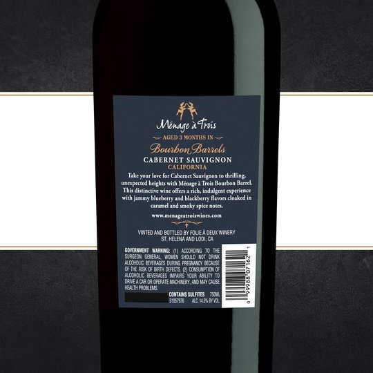 Menage a Trois Bourbon Barrel Cabernet Sauvignon Red Wine, 750 ml Bottle