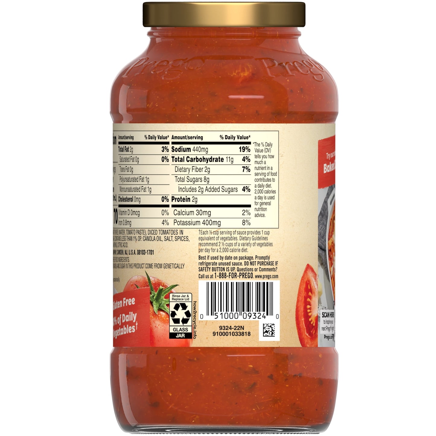 Prego Italian Tomato Sauce with Basil & Garlic, 24 oz Jar