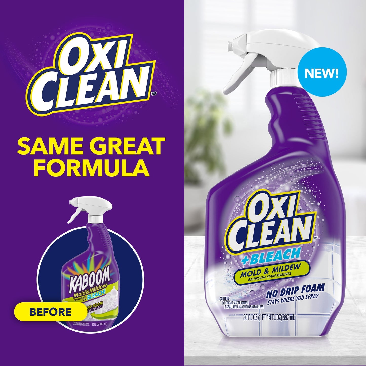 OxiClean plus Bleach, No Drip Foam, Mold & Mildew Bathroom Stain Remover 30 oz.