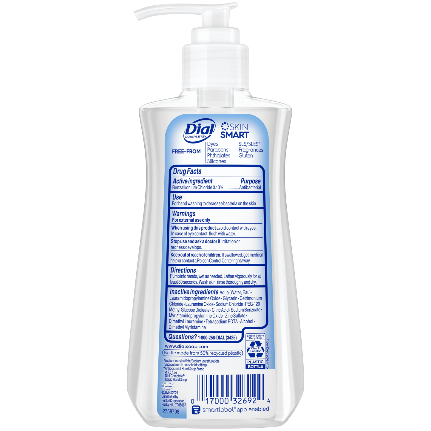 Dial Complete Clean + Gentle Antibacterial Liquid Hand Soap, Fragrance Free, 11 fl oz