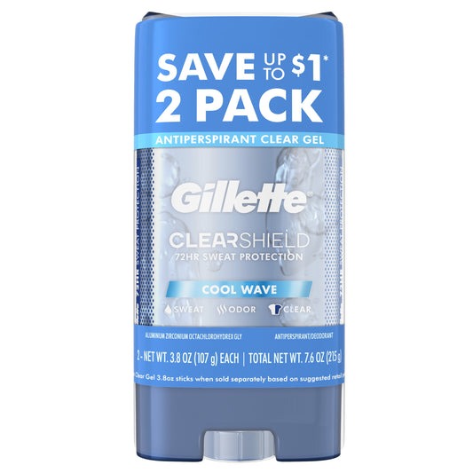 Gillette Antiperspirant Deodorant for Men, Clear Gel, Cool Wave, Twin Pack, 3.8oz