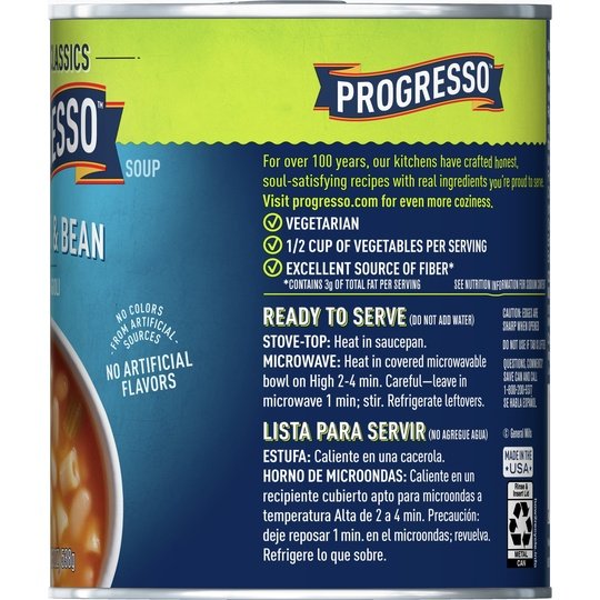 Progresso Vegetable Classics, Macaroni & Bean Canned Soup, 19 oz.