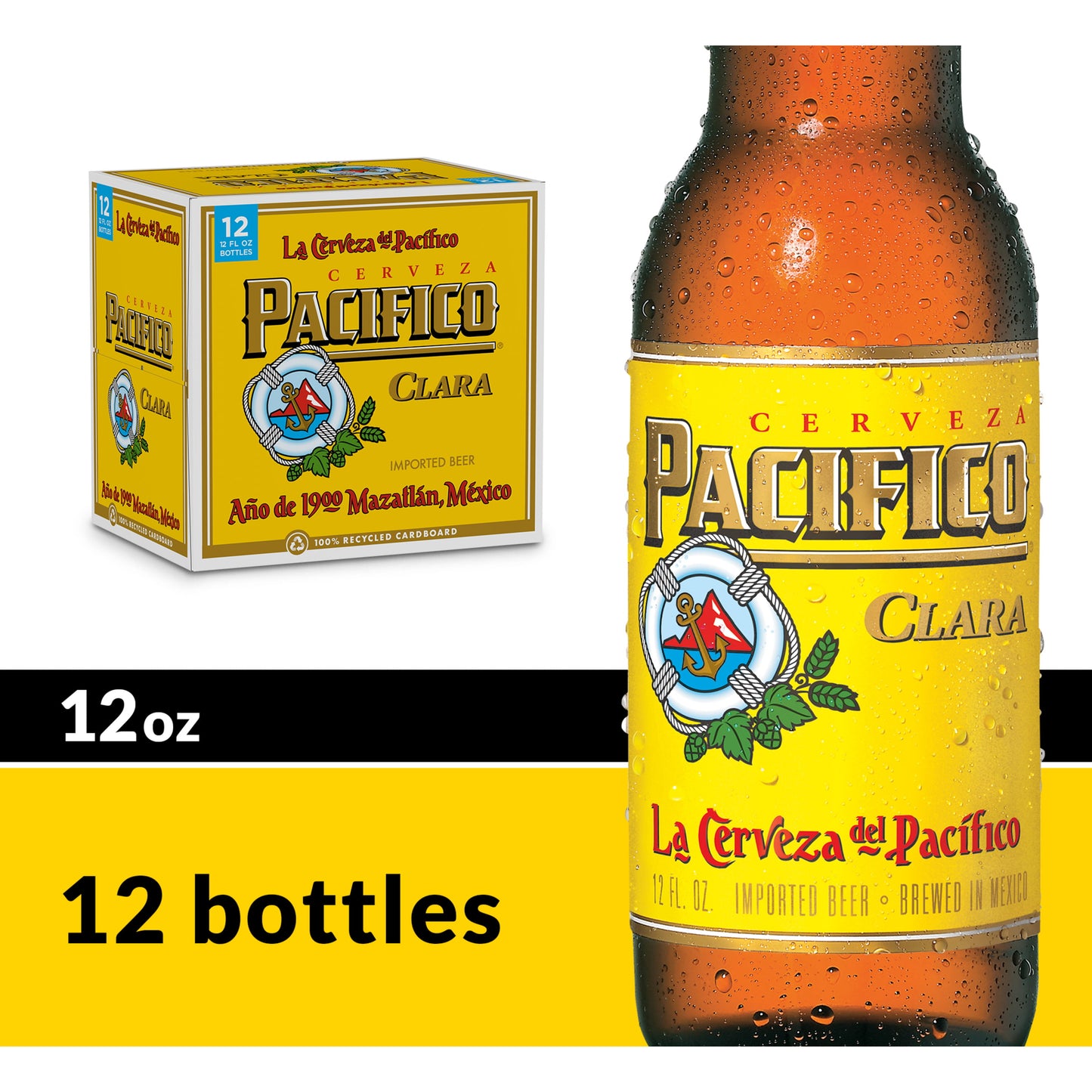 Pacifico Clara Mexican Lager Import Beer, 12 Pack Beer, 12 fl oz Bottles, 4.4% ABV