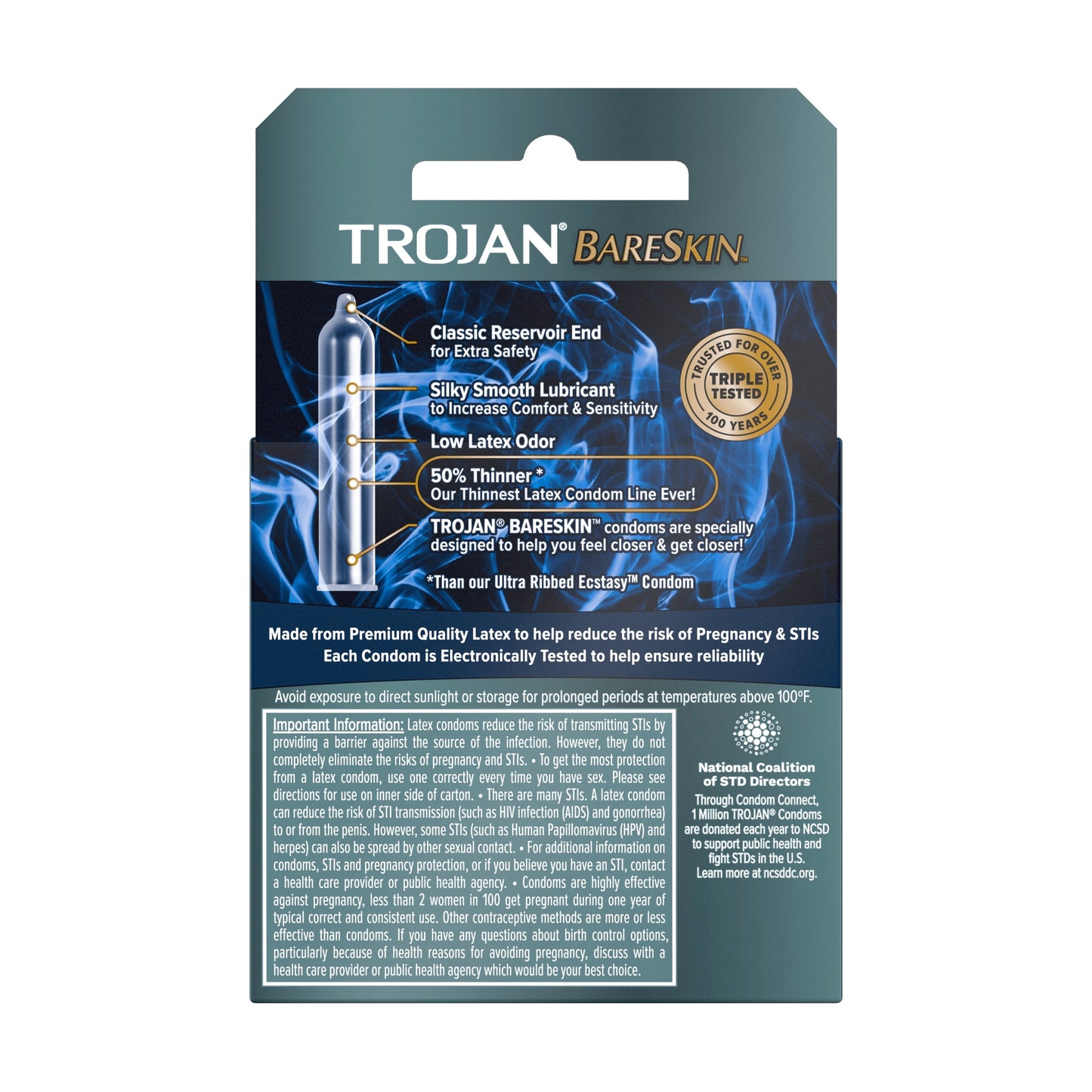 Trojan Sensitivity Bareskin Lubricated, Latex Condoms, 3ct