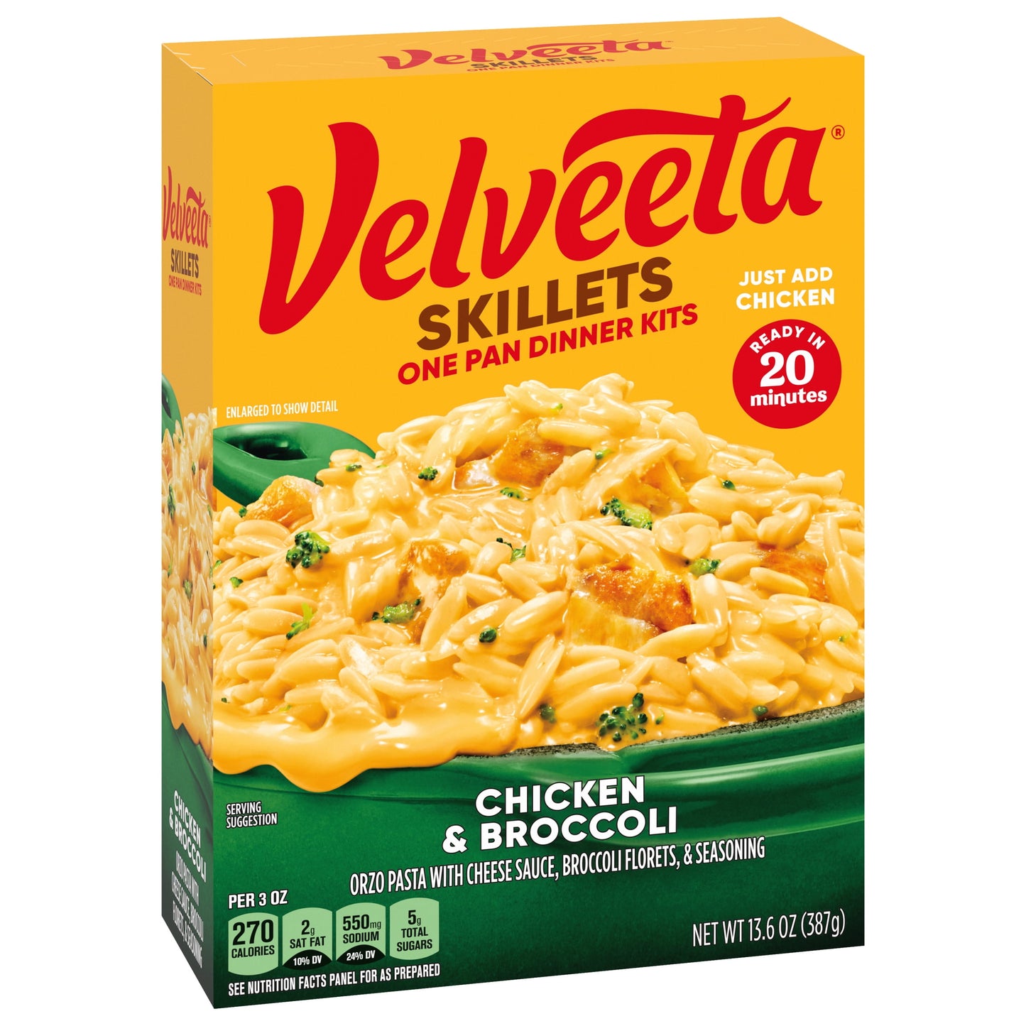 Velveeta Skillets Chicken Pasta Dinner Kit with Broccoli & Orzo, 13.6 oz Box