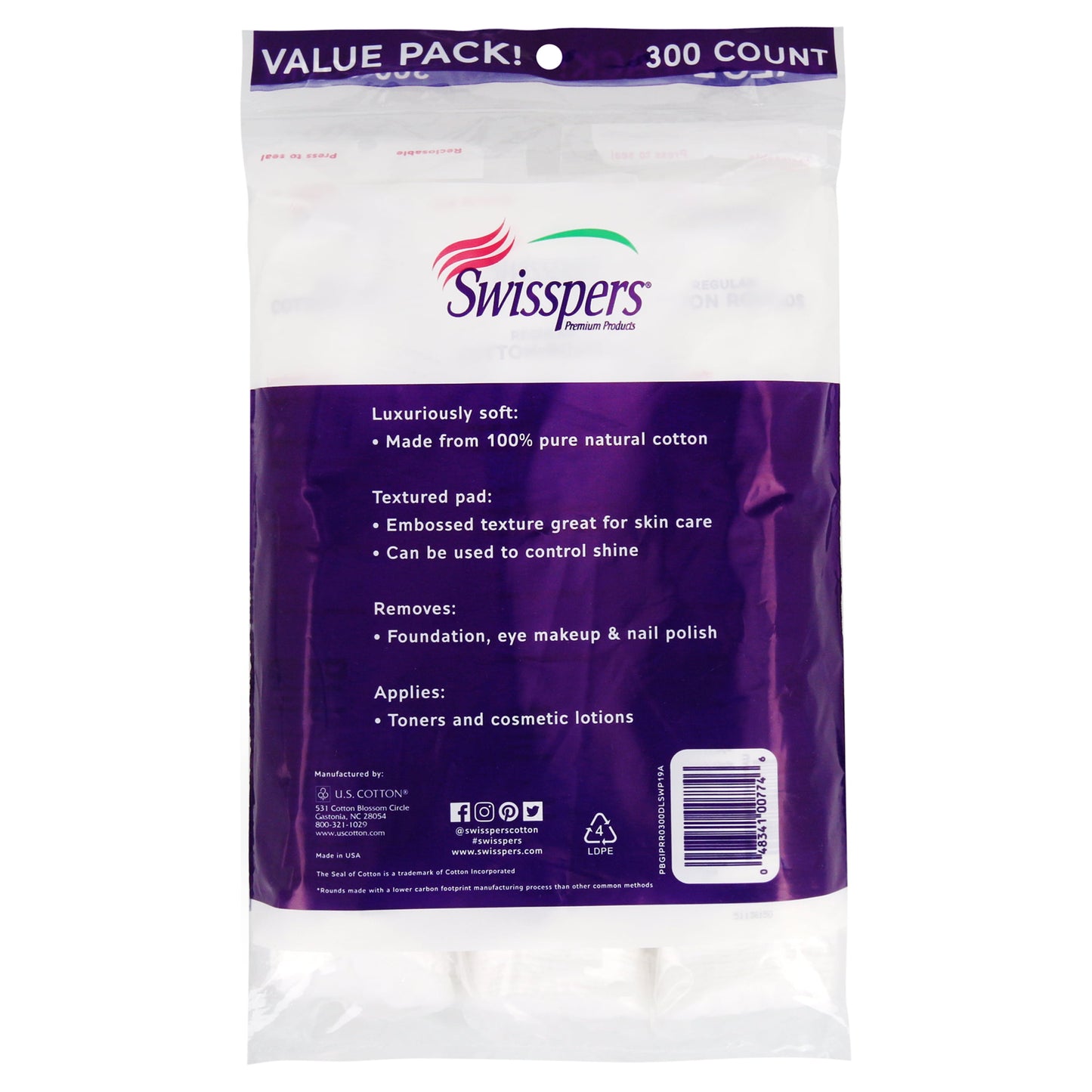 Swisspers 100% Cotton Rounds Value Pack, 300 Count