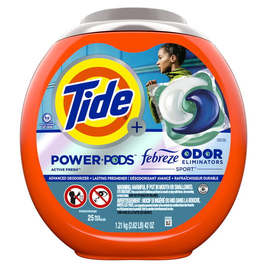 Tide Power Pods Laundry Detergent Soap Packs with Febreze, Sport Odor Defense, 25 Ct