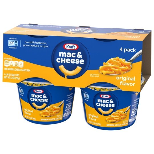 Kraft Original Mac N Cheese Macaroni and Cheese Cups Easy Microwavable Dinner, 4 ct Pack, 2.05 oz Cups