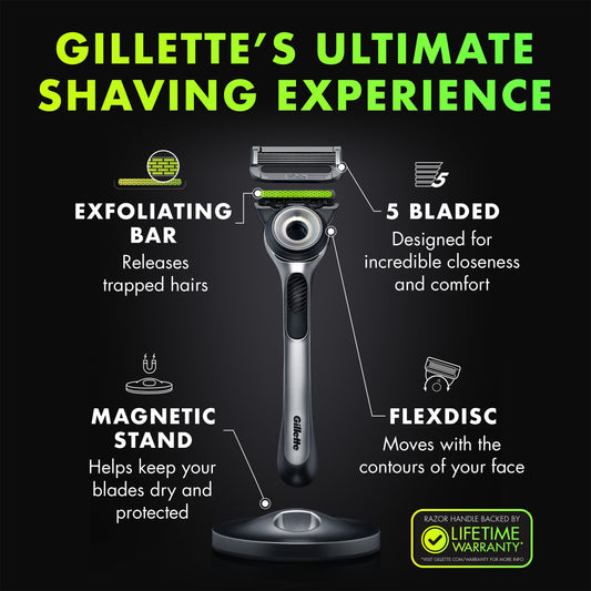 GilletteLabs with Exfoliating Bar by Gillette Razor for Men - 1 Handle, 4 Razor Blade Refills, Includes Premium Magnetic Stand