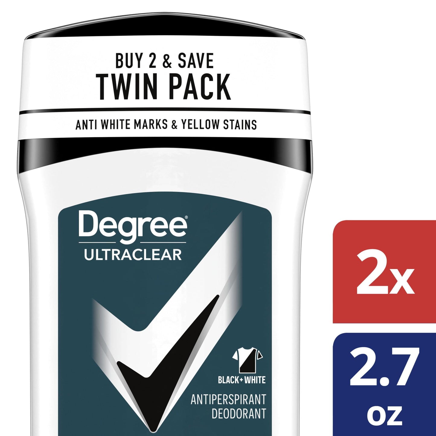 Degree Ultra Clear Long Lasting Men's Antiperspirant Deodorant Stick Twin Pack, Woody, 2.7 oz