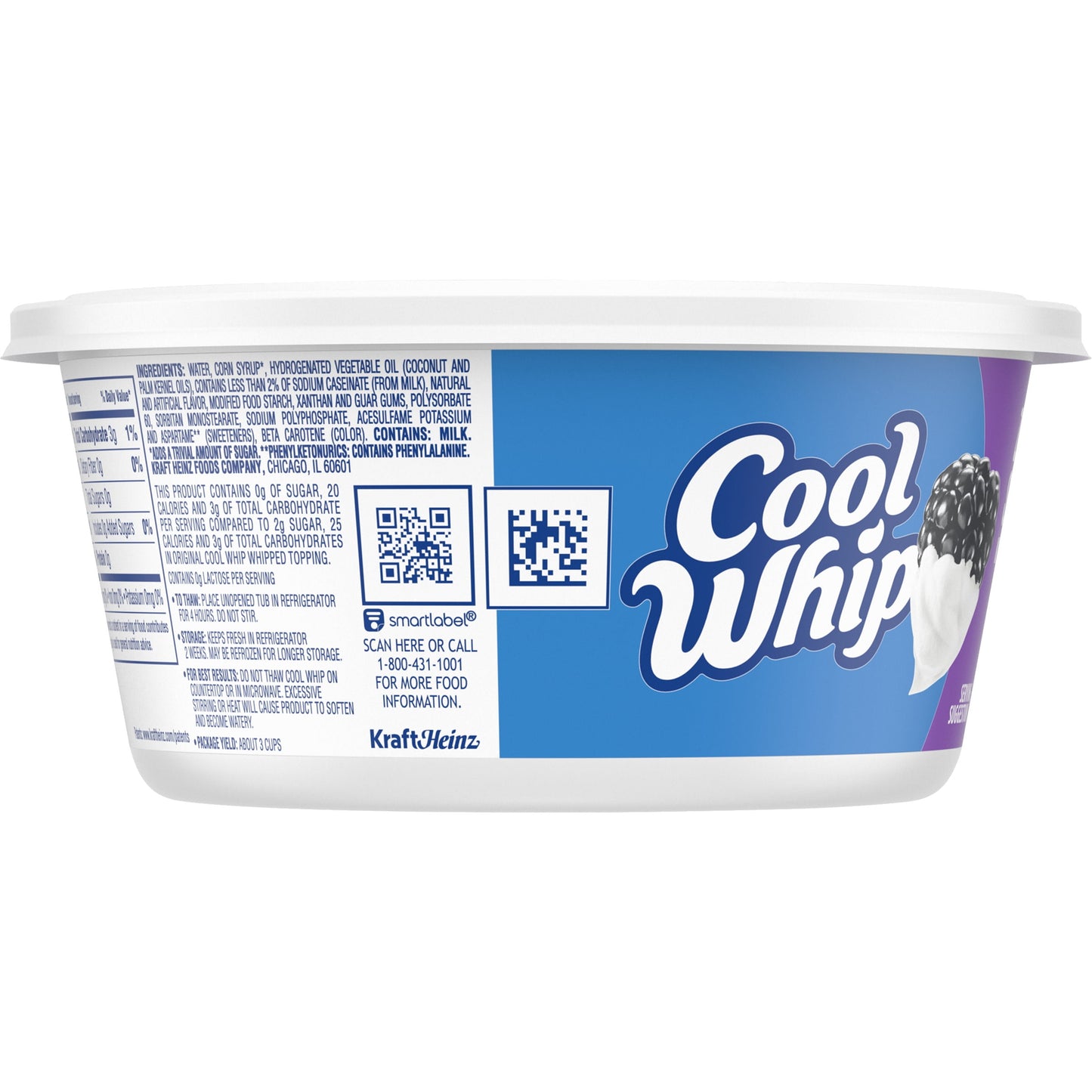 Cool Whip Zero Sugar Whipped Cream Topping, 8 oz Tub