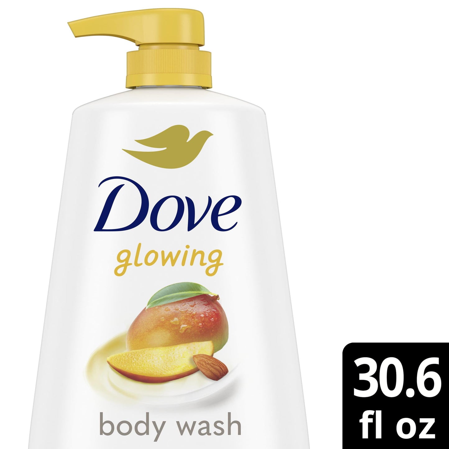 Dove Glowing Long Lasting Gentle Body Wash, Mango and Almond Butter, 30.6 fl oz