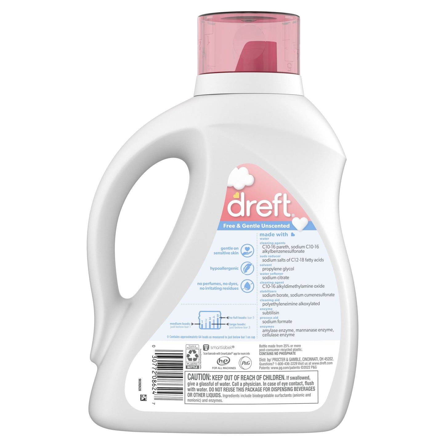 Dreft Free & Gentle Baby Liquid Laundry Detergent, 64 Loads, 92 fl oz