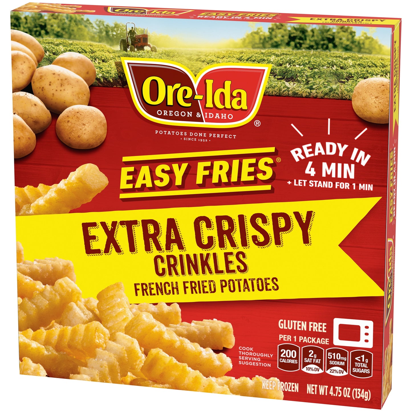 Ore-Ida Ready in 5 Extra Crispy Crinkle Cut Fries, French Fried Microwavable Frozen Potatoes, 4.75 oz Box