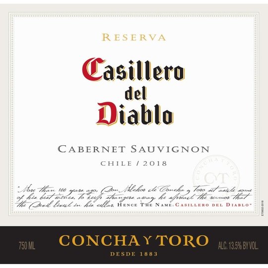 Casillero Del Diablo Cabernet Sauvignon Red Wine, Chile, 13.5% ABV, 750 ml Glass Bottle, 5-150ml Servings