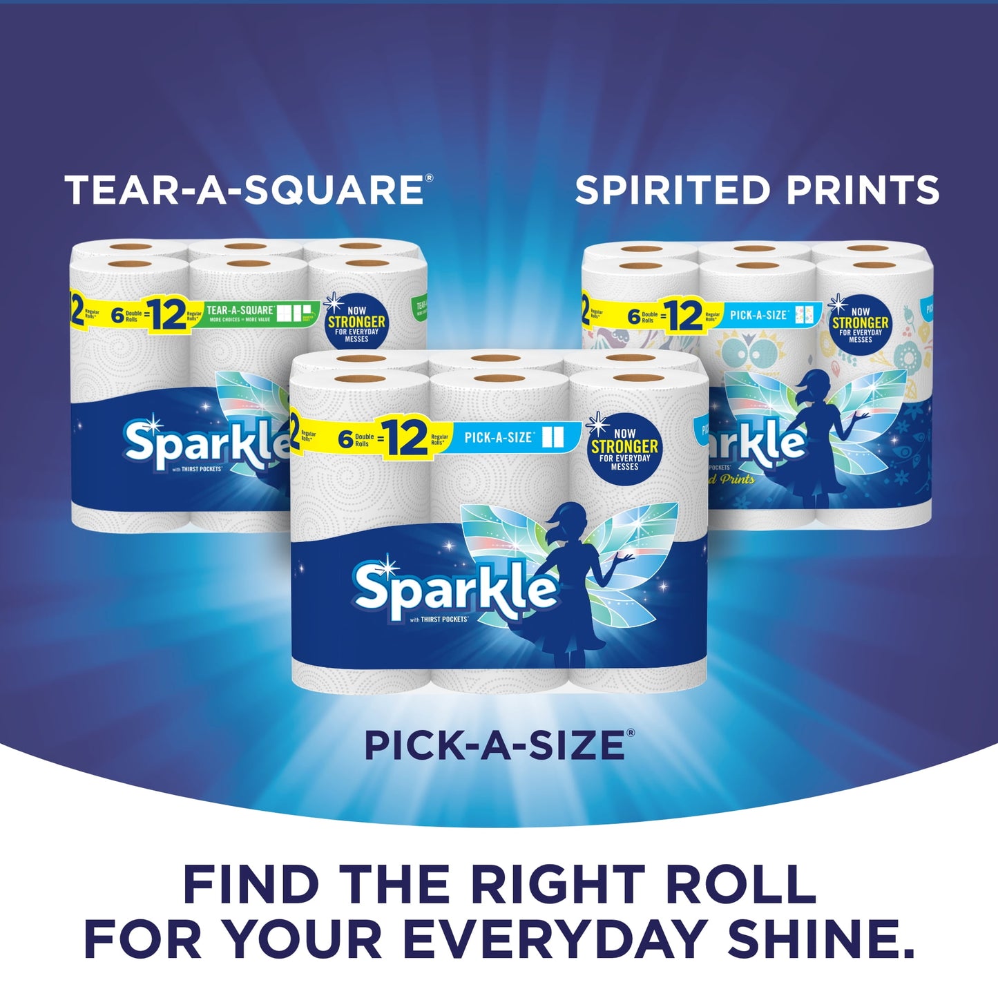 Sparkle Tear-a-Square Paper Towels, White, 6 Triple Rolls