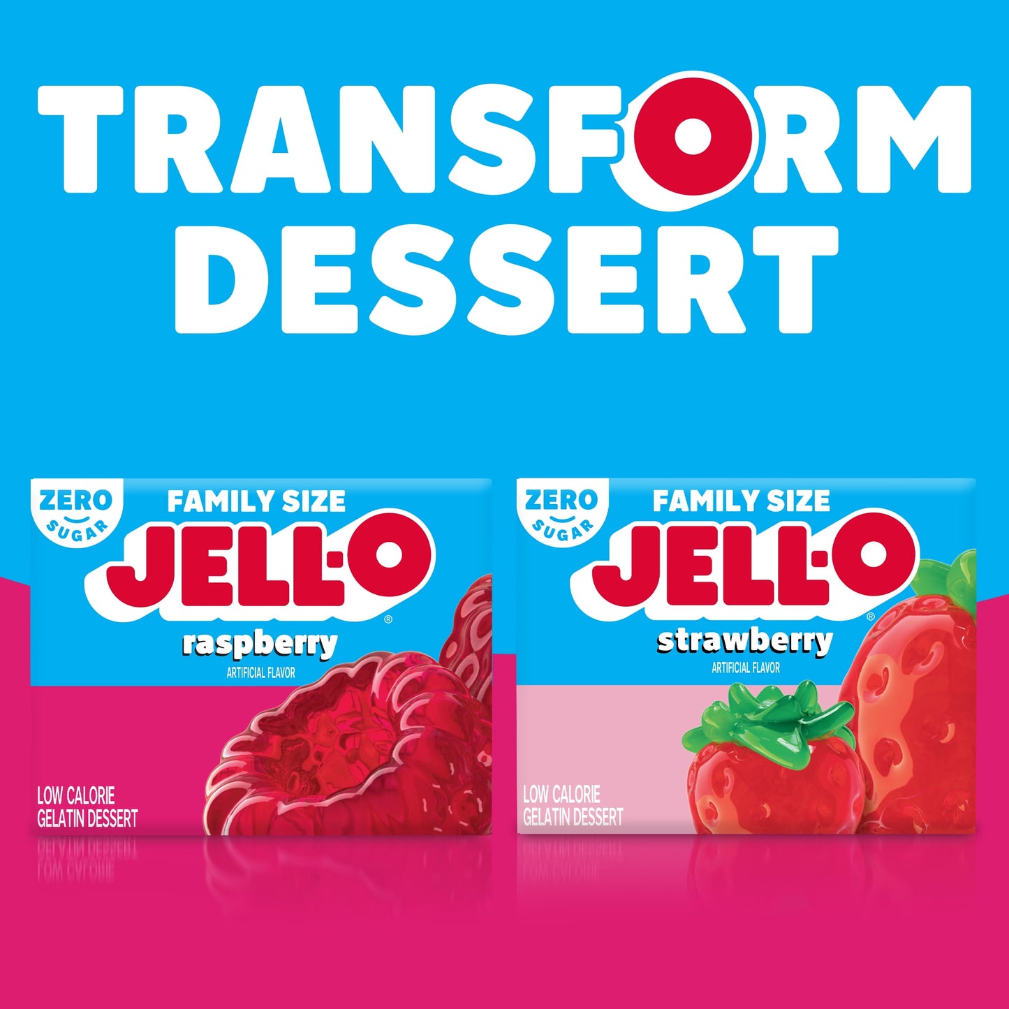 Jell-O Raspberry Artificially Flavored Zero Sugar Gelatin Dessert Mix, Family Size, 0.6 oz Box