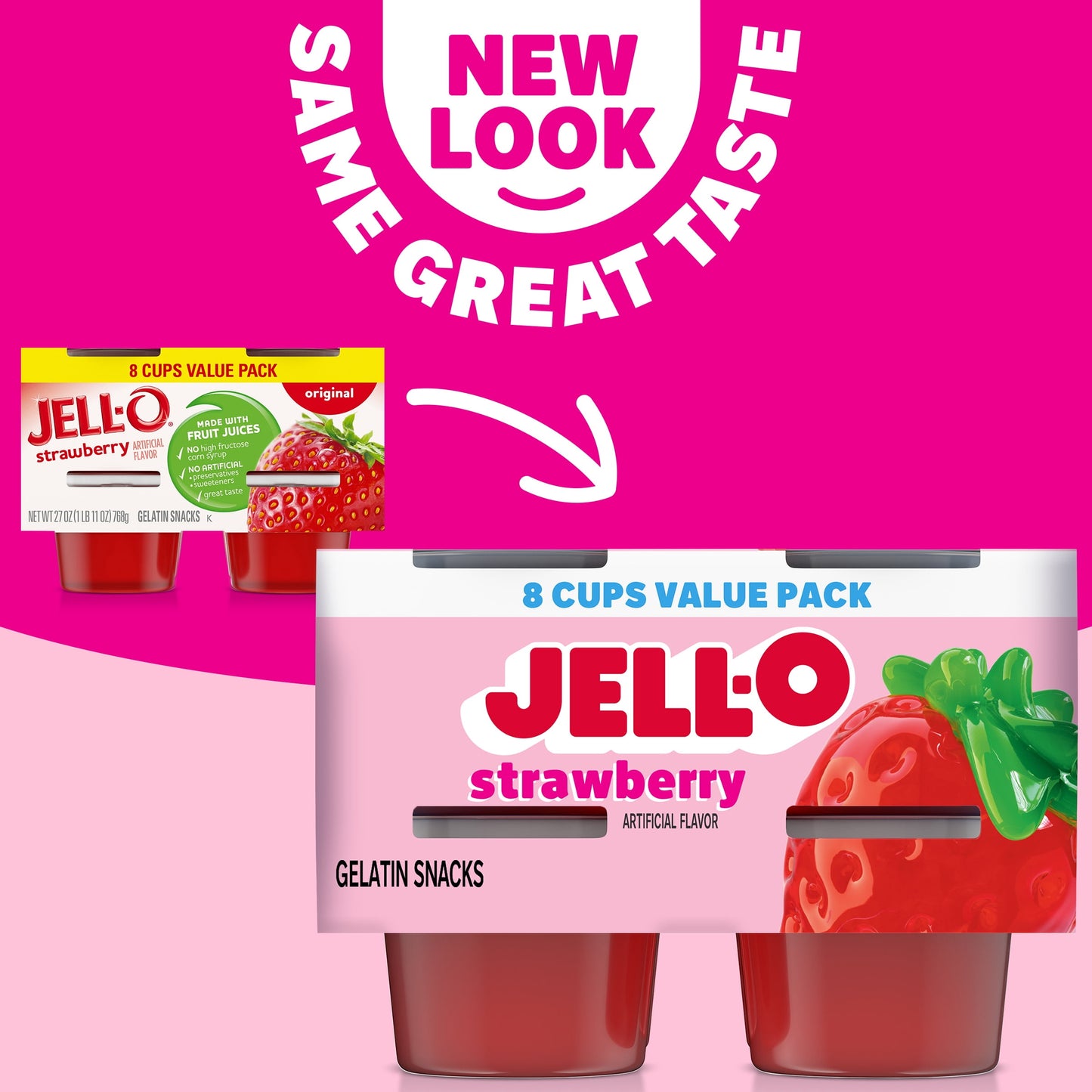 Jell-O Original Strawberry Jello Cups Gelatin Snack Value Pack, 8 Ct Cups