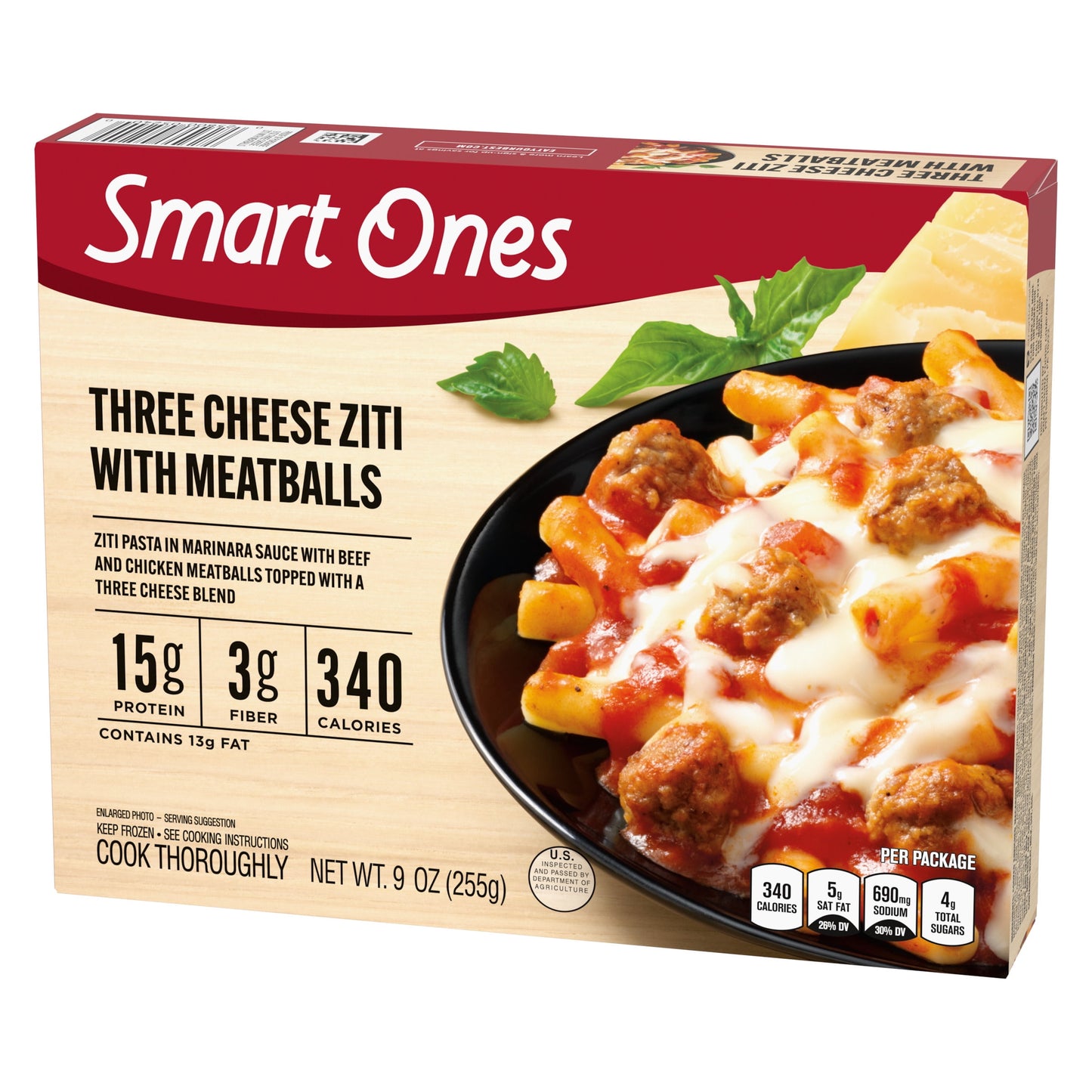 Smart Ones Three Cheese Ziti with Meatballs Frozen Meal, 9 Oz Box