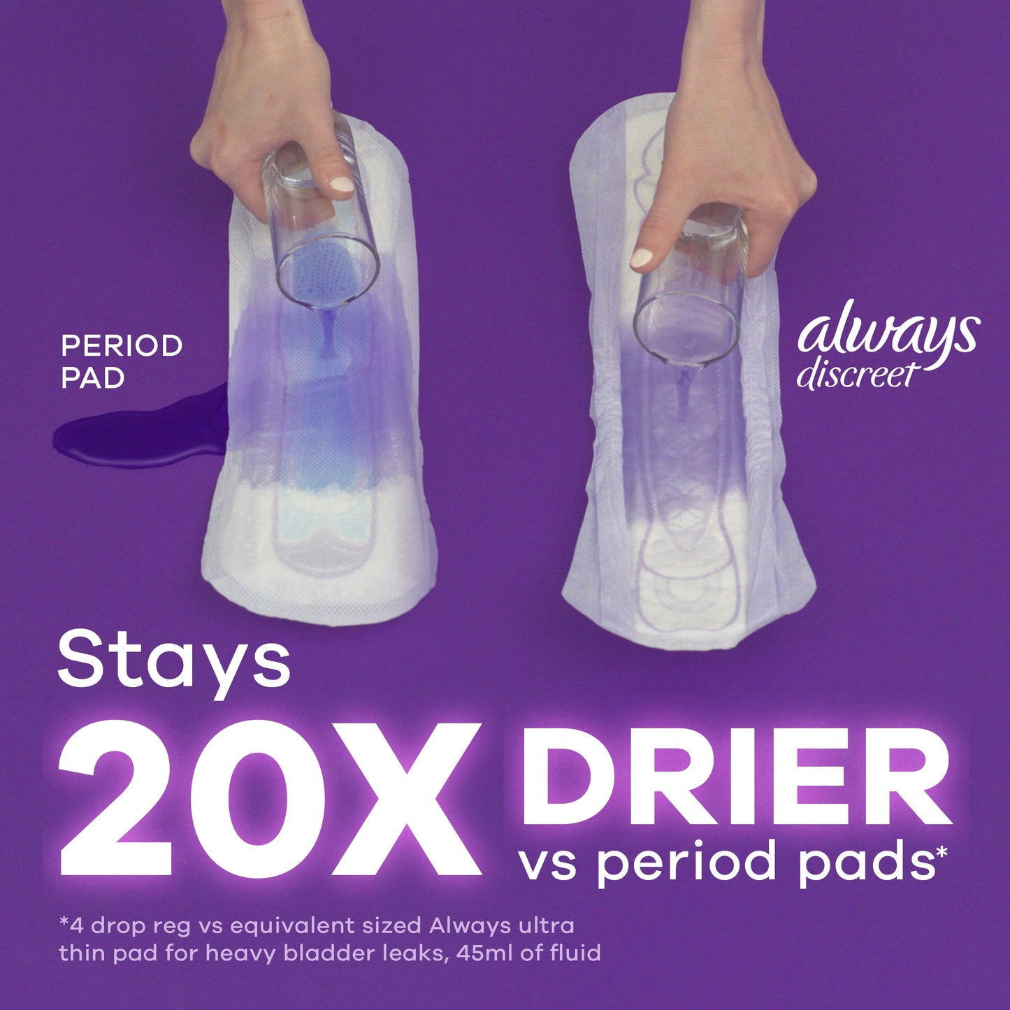 Always Discreet Incontinence Pads, Extra Heavy Absorbency, Long Length, 45 CT