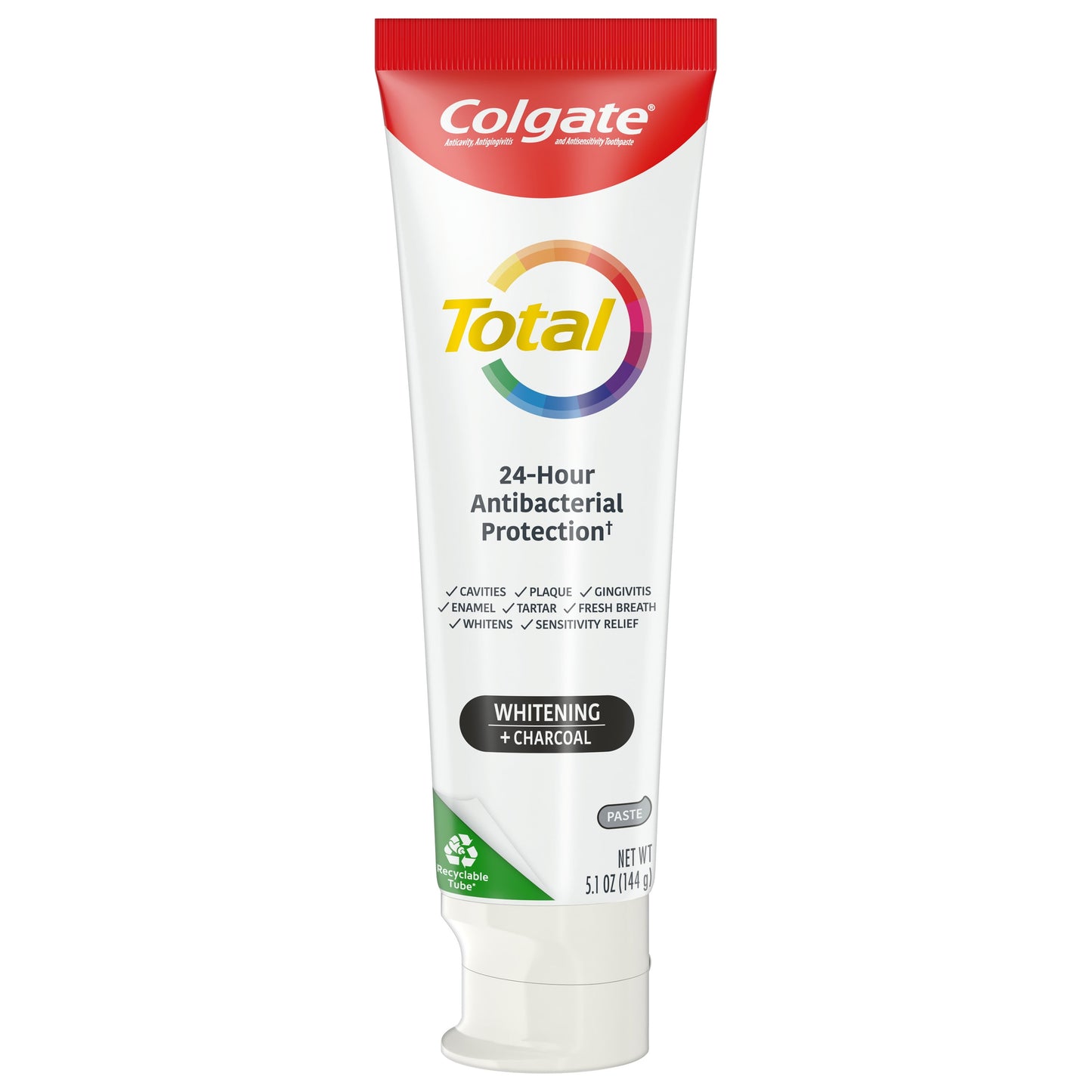 Colgate Total Whitening + Charcoal Toothpaste, Mint, 1 Pack, 5.1 Oz Tube